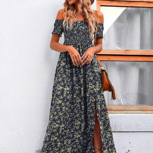 Maxi dress for women with décolletée silhouette and floral design Amarae