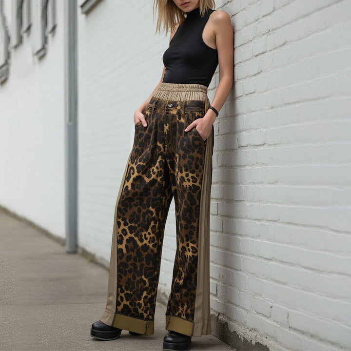 Wide leg pants for women with leopard print and elastic waistband Lune London