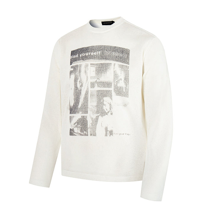 Men's sweatshirt with vintage photo collage print, straight cut and round neck Amarae