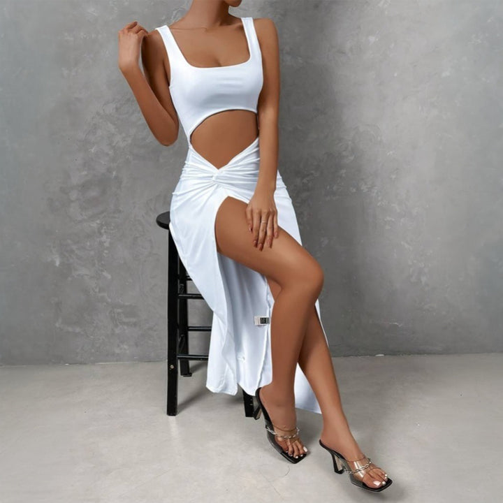 Robe maxi découpée pour femme avec design élégant enroulé et fente haute Chic & Stil