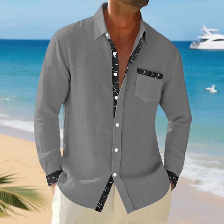 Men's Casual Long Sleeve Shirt with Trendy Collar and Chest Pocket Lune London