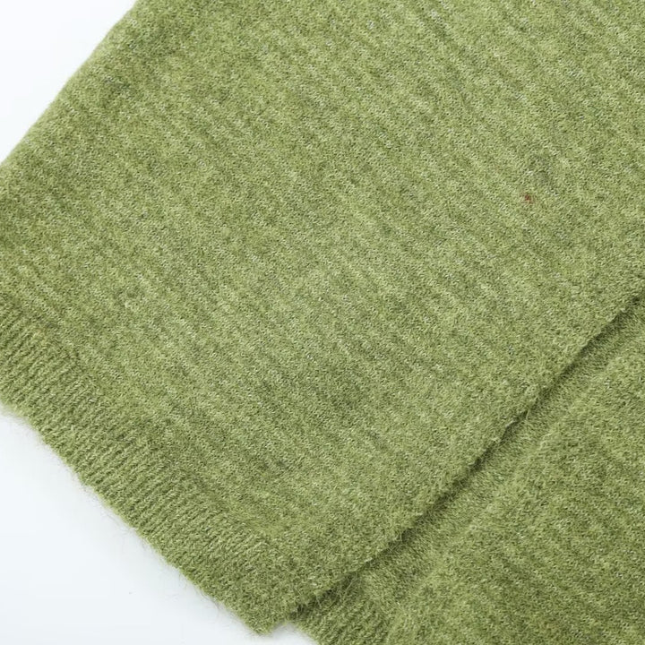 Women's Oversized Knit Cardigan with Balloon Sleeves and Striped Trim Button Placket Amarae