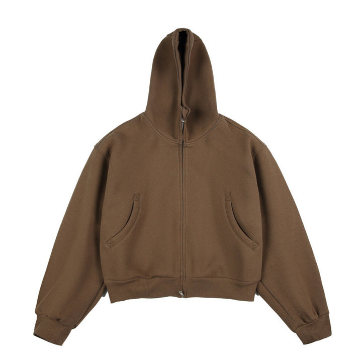 [Unisex] Short Boxy Hoodie with Continuous Zipper and Inserted Side Pockets Amarae