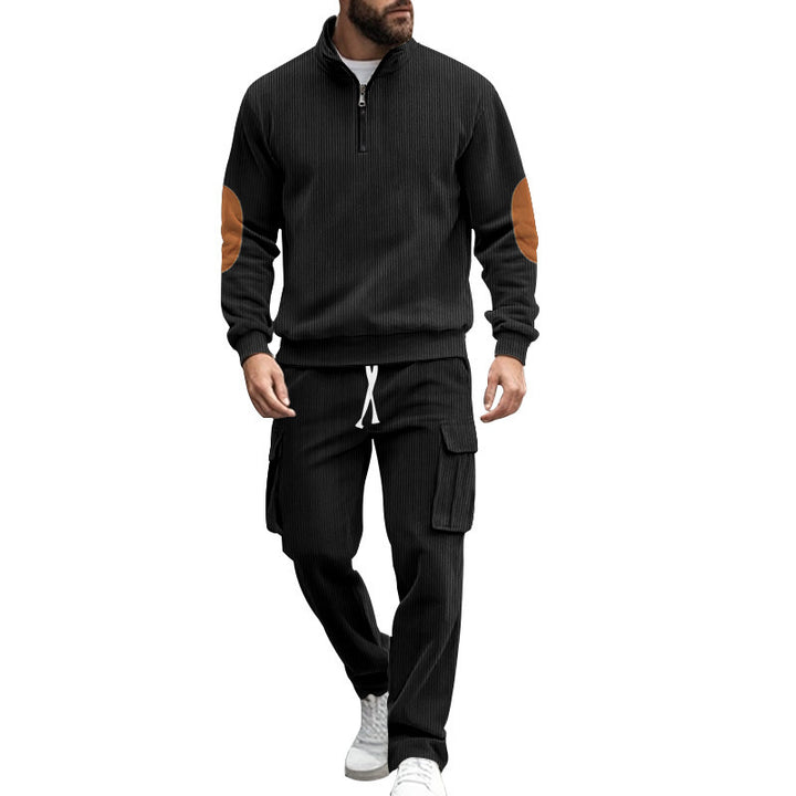 Fashionable men's leisure suit with structured tops and practical cargo pants Lune London