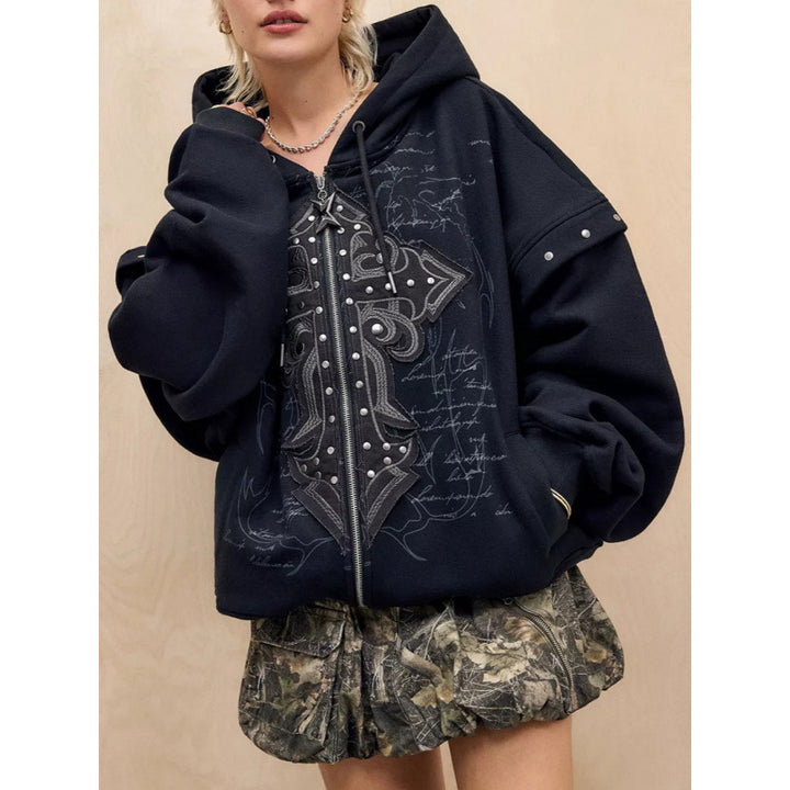 Ladies oversized hoodie with detailed print Lune London