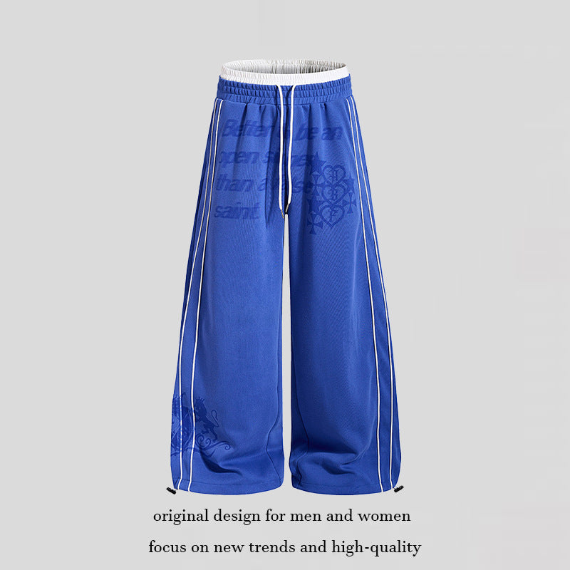 Women Wide Palazzo Training Pants with Elastic Waistband, Drawstring and Contrast Piping Amarae