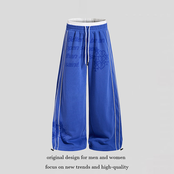 Women Wide Palazzo Training Pants with Elastic Waistband, Drawstring and Contrast Piping Amarae