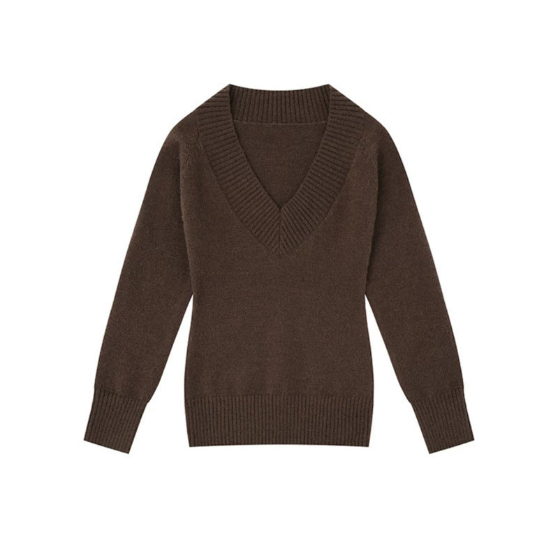 Women's fine knit pullover with deep V-neck, wide ribbed hem, and relaxed fit Amarae