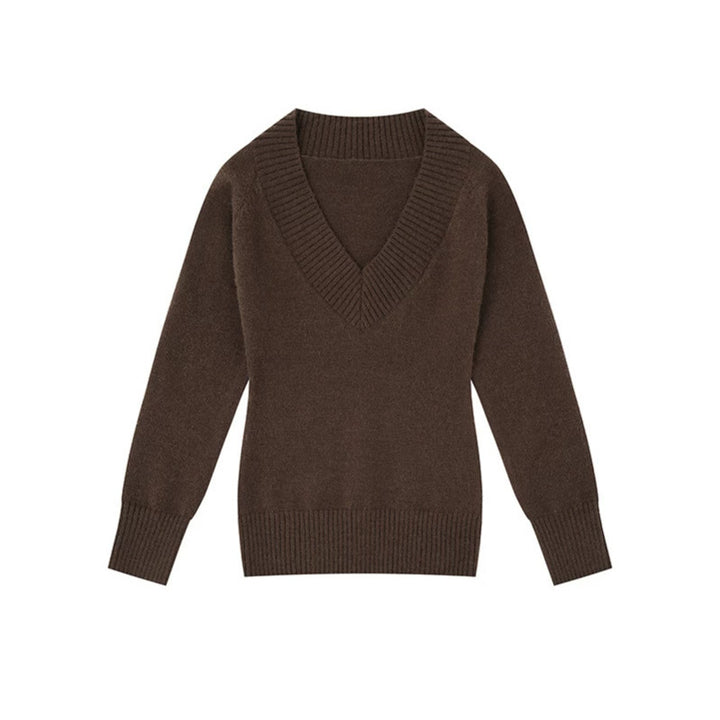 Women's fine knit pullover with deep V-neck, wide ribbed hem, and relaxed fit Amarae