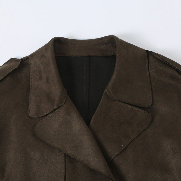 Women long cut trench coat made of suede look with tie belt Amarae