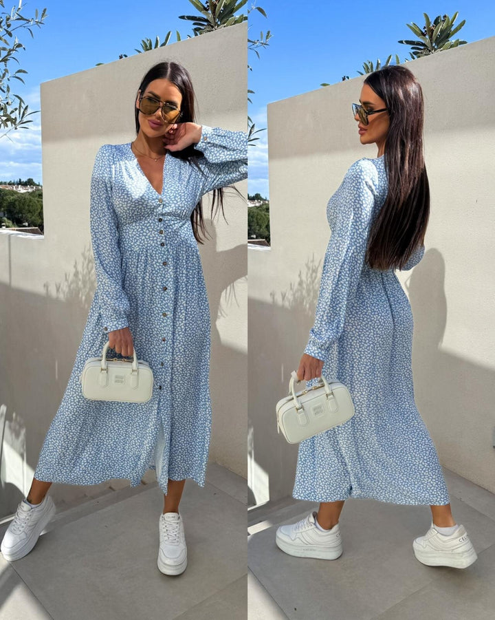 Lune London Floral Maxi Dress for Women with Button Details