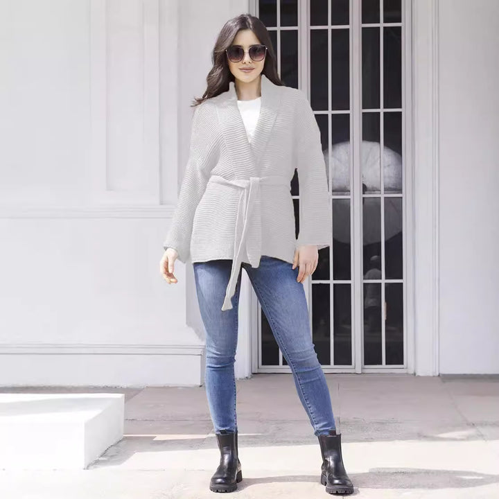 Ladies elegant knitted cardigan with belt and soft material Lune London