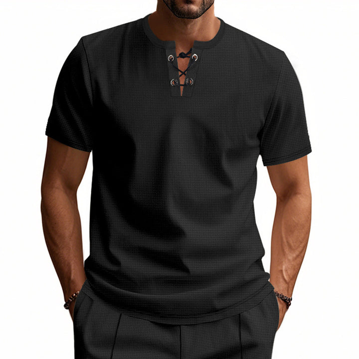 Men's short sleeve Henley shirt with decorative laces Lune London
