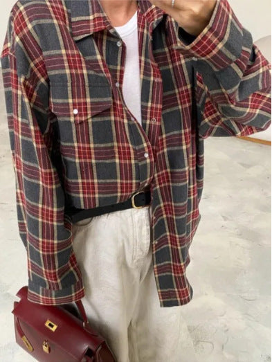 Ladies Oversized Check Shirt Blouse Lune London