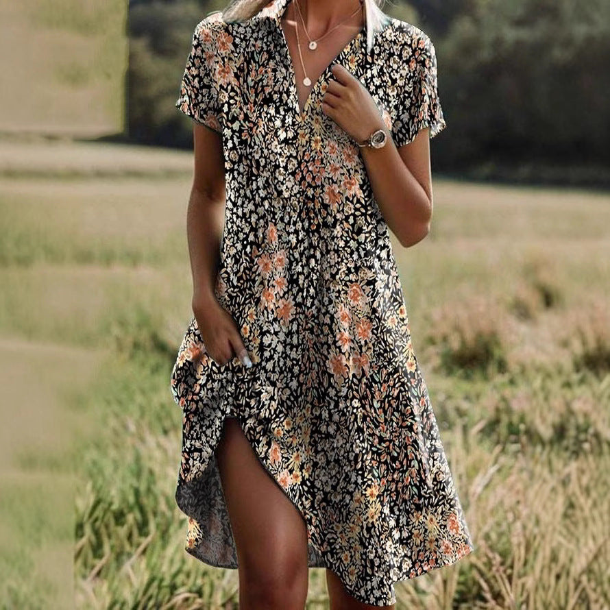 Casual dress for women with a floral design and an asymmetrical cut Lune London