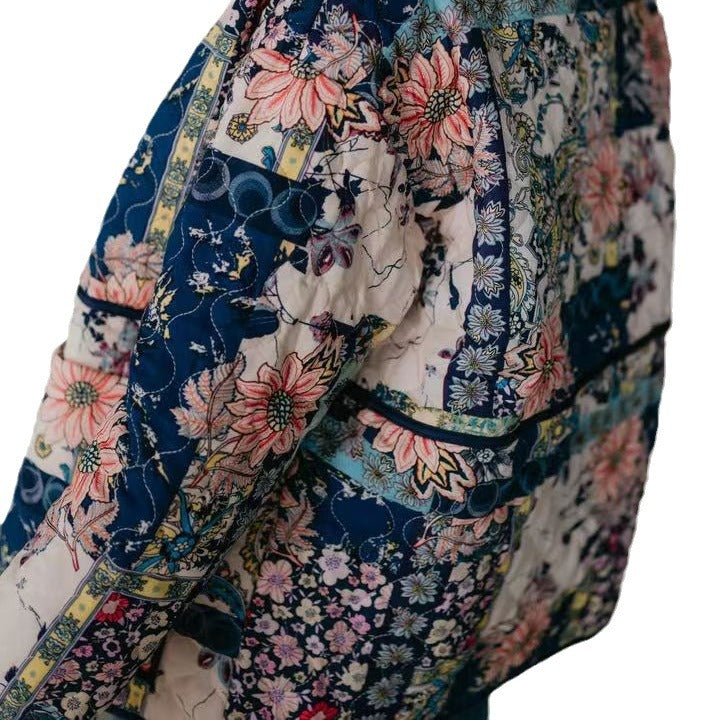 Women's patchwork quilted jacket with floral pattern, straight silhouette and patch pockets Amarae