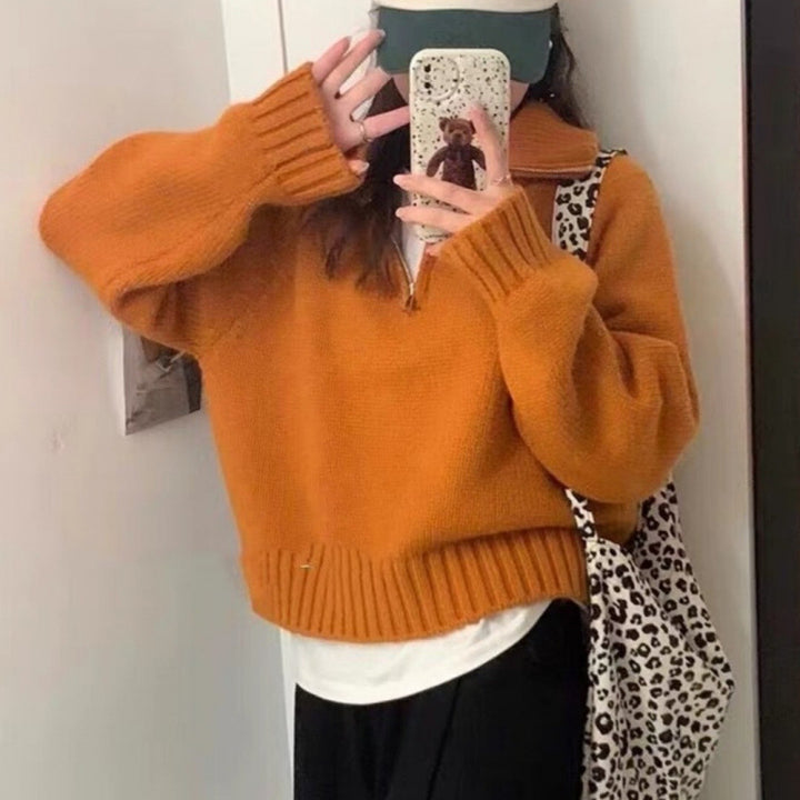 Pull en tricot pour femmes avec fermeture éclair et col haut Chic & Stil