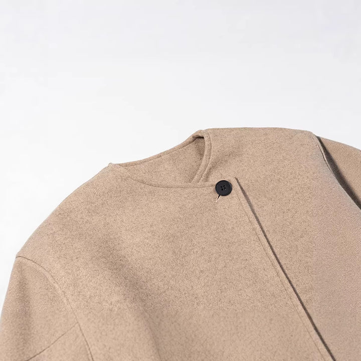 Women short-cut wool blend jacket with asymmetric button closure Amarae
