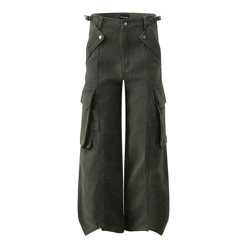 Women's high-waisted wide Cargo culotte pants with multi pockets and adjustable waistband Amarae