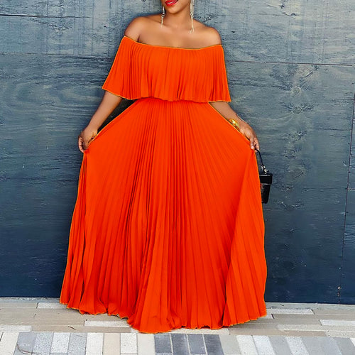 Maxi dress for women with off-shoulder design and elastic waistband Amarae