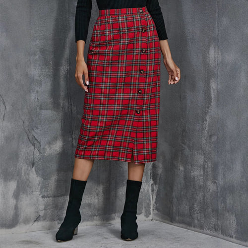 Plaid midi skirt for women with button detail Amarae