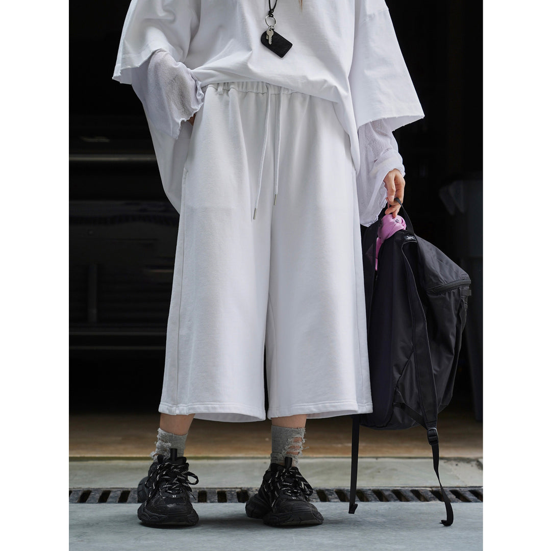 Women's Wide Sweat Palazzo Pants with Elastic Drawstring and Culotte Cut Amarae
