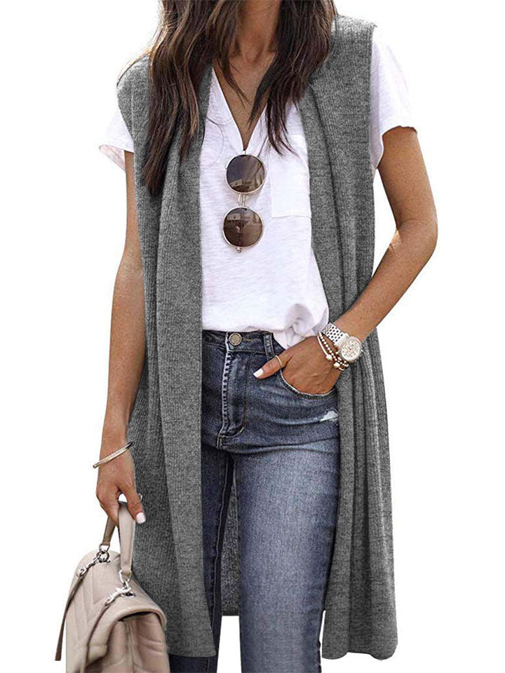 Women Open Cardigan with Casual Cut and Long Side Panels Lune London