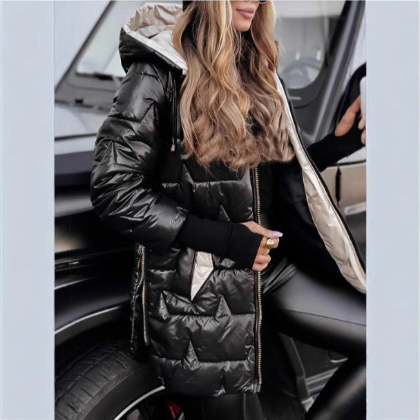 Modern and warm quilted jacket for women with hood Lune London