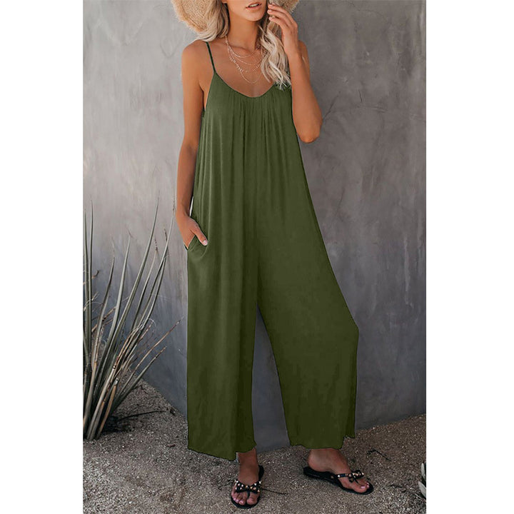 Casual summer jumpsuit for women with plunging neckline and practical pockets Lune London