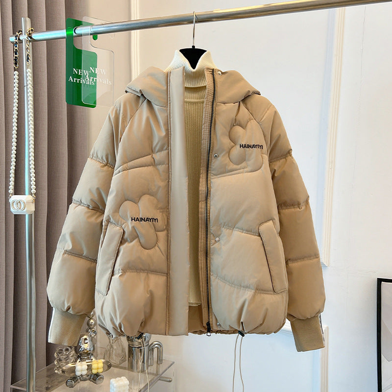 Trendy short down jacket for women with hood and practical pockets Amarae