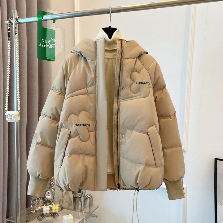 Trendy short down jacket for women with hood and practical pockets Amarae