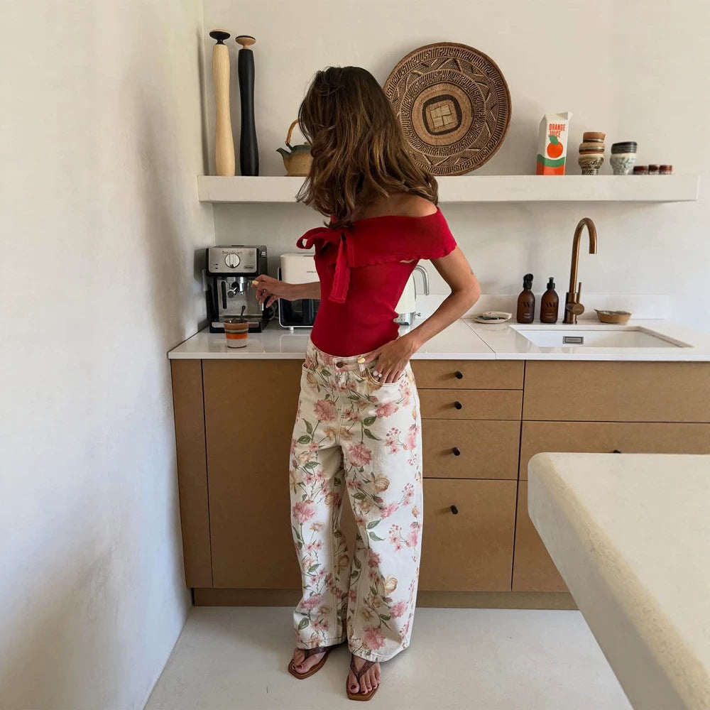 Women's Two-Piece Floral Print Co-Ord Set with Oversized Blouson and High-Waist Pants Amarae