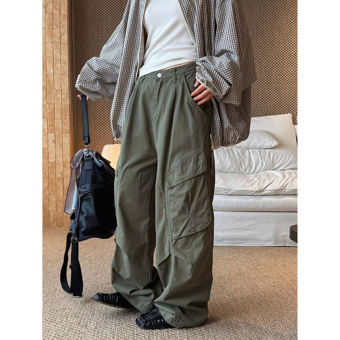 Women's Utility Baggy Pants with Asymmetric Flap Pockets and High Waist Amarae
