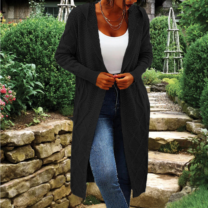 Knitted coat for women with braided crocheted design and open cut Amarae