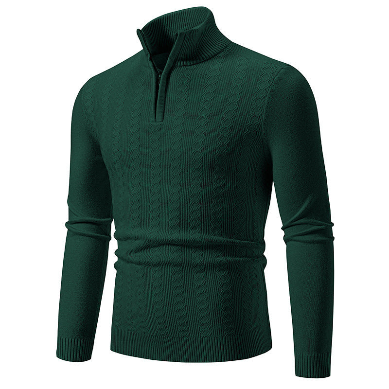 Elegant turtleneck sweater for men with a structural pattern.