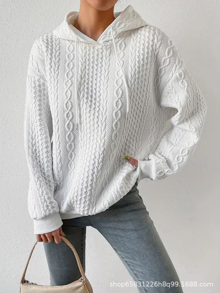 Women Oversized Sweater with textured waffle pattern and hood Lune London
