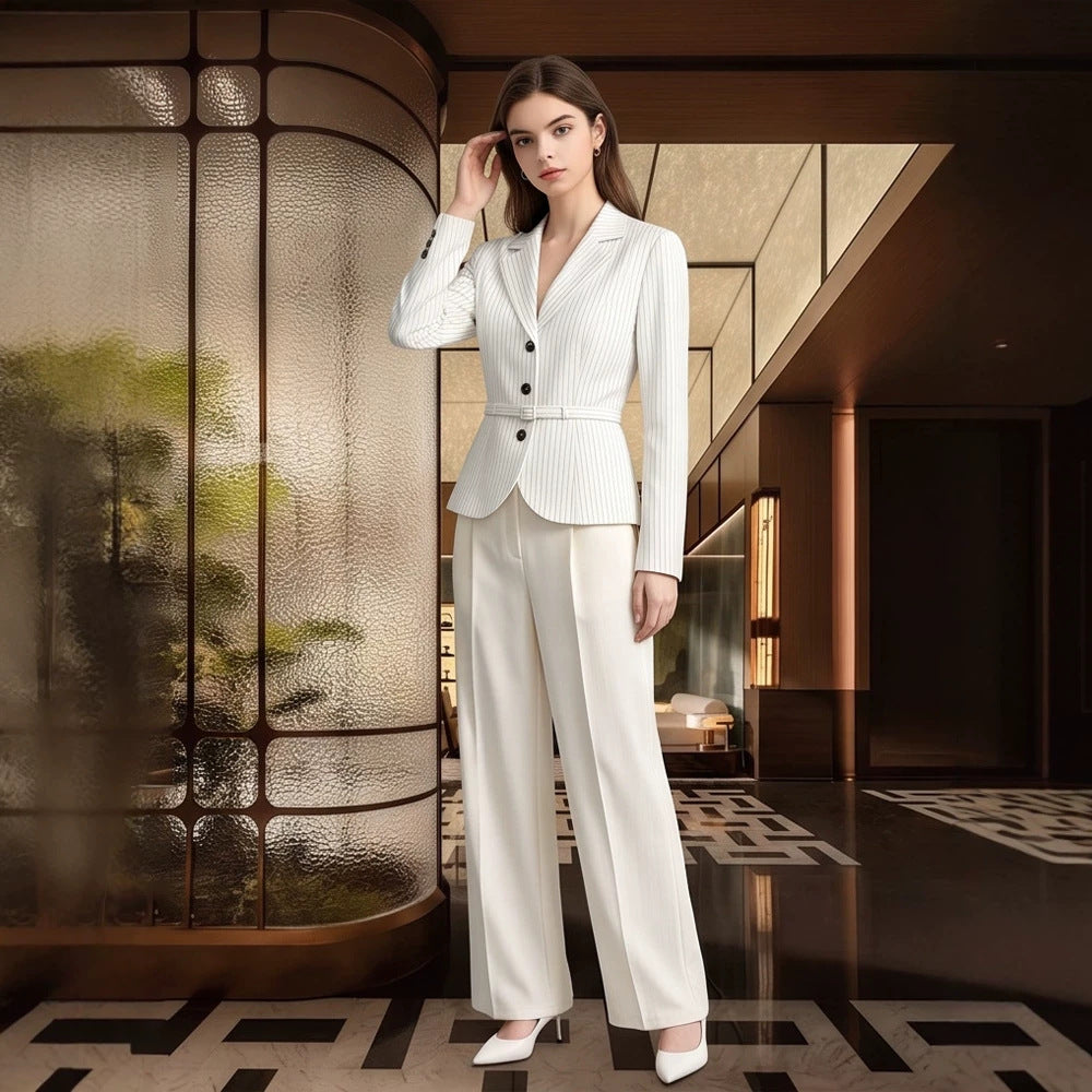 Women Tailored Pinstripe Blazer and Palazzo Pants Set Amarae