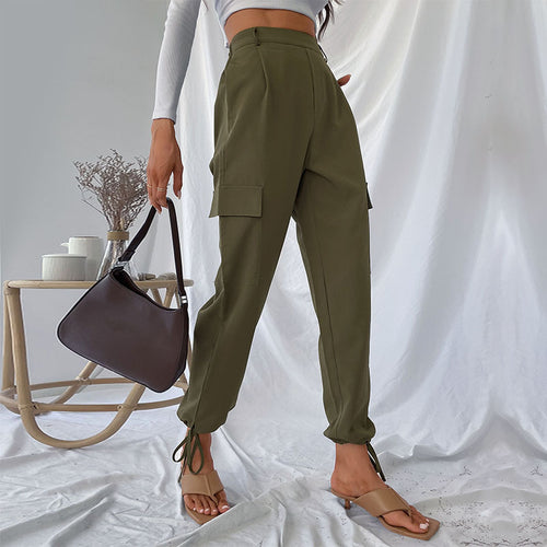 Women High-waisted cargo pants with adjustable ankle ties Amarae