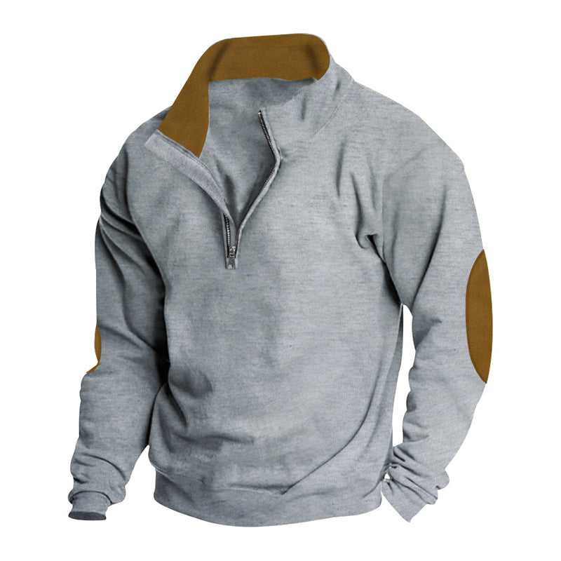 Men's sweatshirt with modern high collar and leather patches Amarae