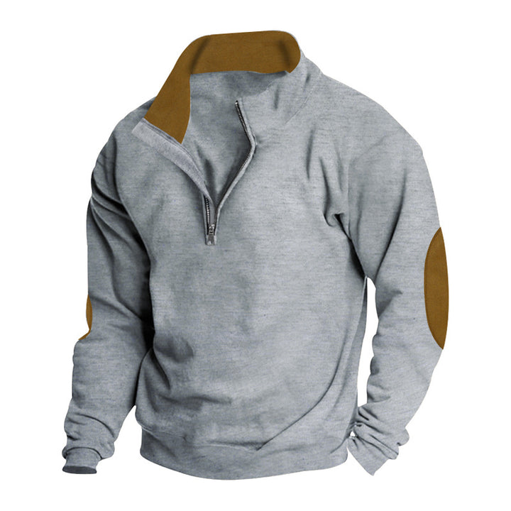 Men's sweatshirt with modern high collar and leather patches Amarae