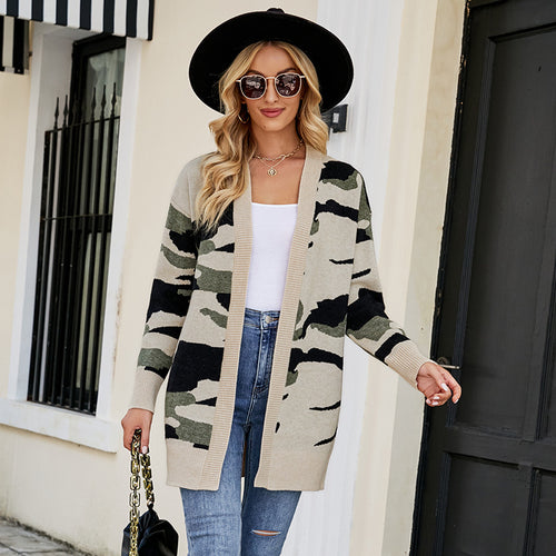 Fashionable knit jacket for women with camouflage design and relaxed fit Amarae