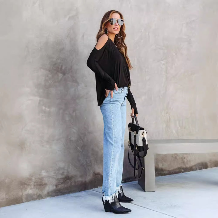 Women long t-shirt with long sleeves casual with slits Lune London
