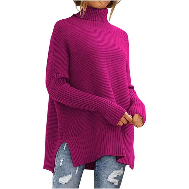 Pull Turtleneck Large Femme avec Structure à Côtes Fines et Coupe Asymétrique Chic & Stil