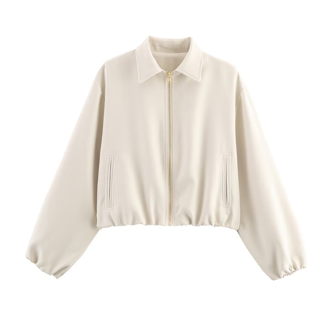 Fashionable cropped women's jacket with decorative zipper and elastic hem Lune London