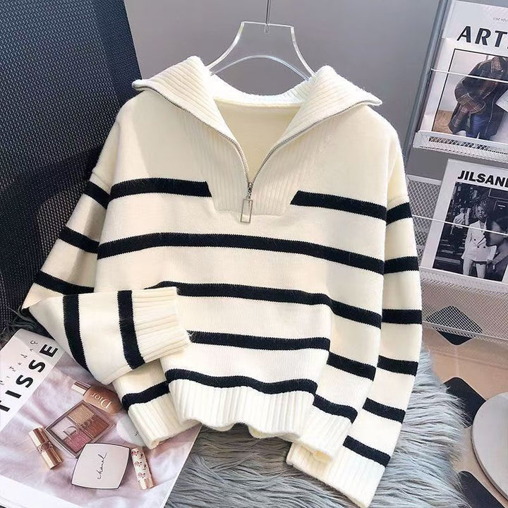 Pull en tricot décontracté pour femme avec col montant et fermeture éclair Chic & Stil