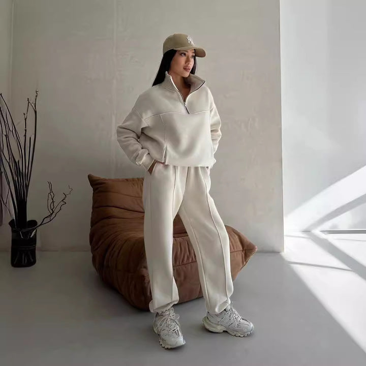 Chic and Stylish women's casual sweatshirt and jogger pants set with high collar