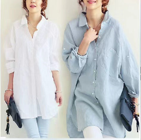 Ladies Oversized Linen Button-Up Tunic Amarae