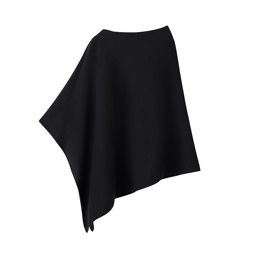 Women Fine Knit Poncho with Asymmetrical Hem and Wide Boat Neck Amarae