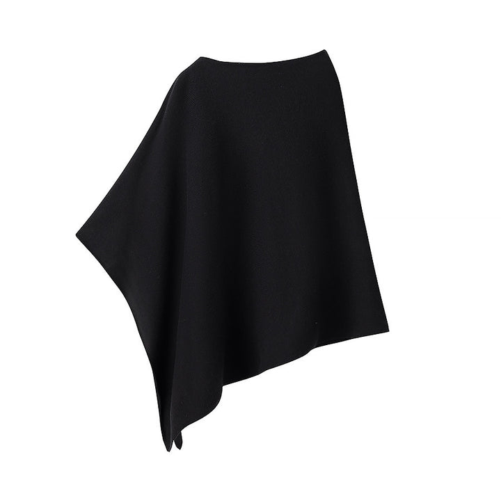 Women Fine Knit Poncho with Asymmetrical Hem and Wide Boat Neck Amarae