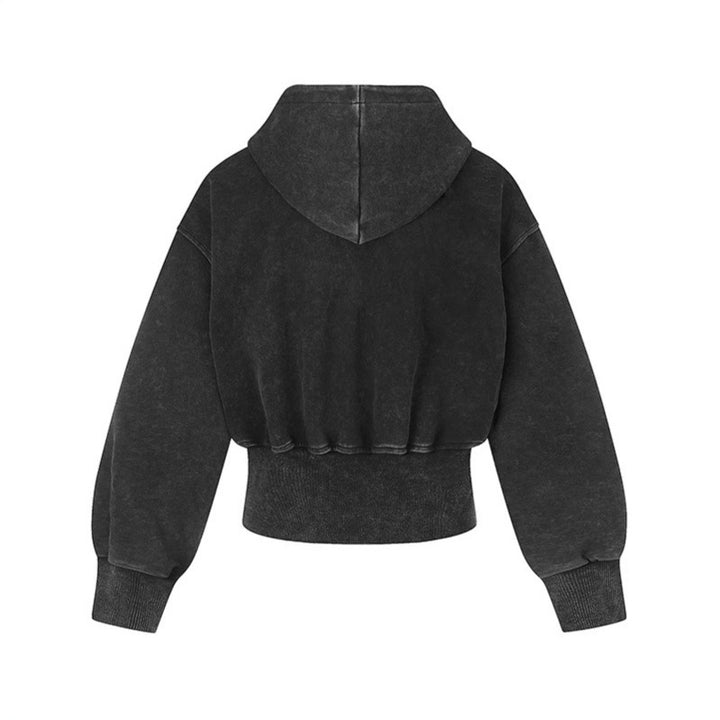 Women's short-cut zip hoodie with metallic stud detailing and wide ribbed hem Amarae